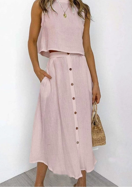 Solid Color Vest & Skirt Set